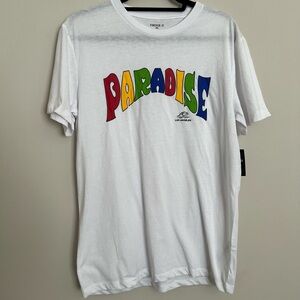 Forever 21 Mens White “Paradise” Graphic Streetwear T-Shirt Medium